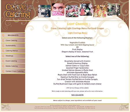 Captured secondary page for a catering site