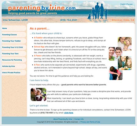 Captured home page for a family therapist